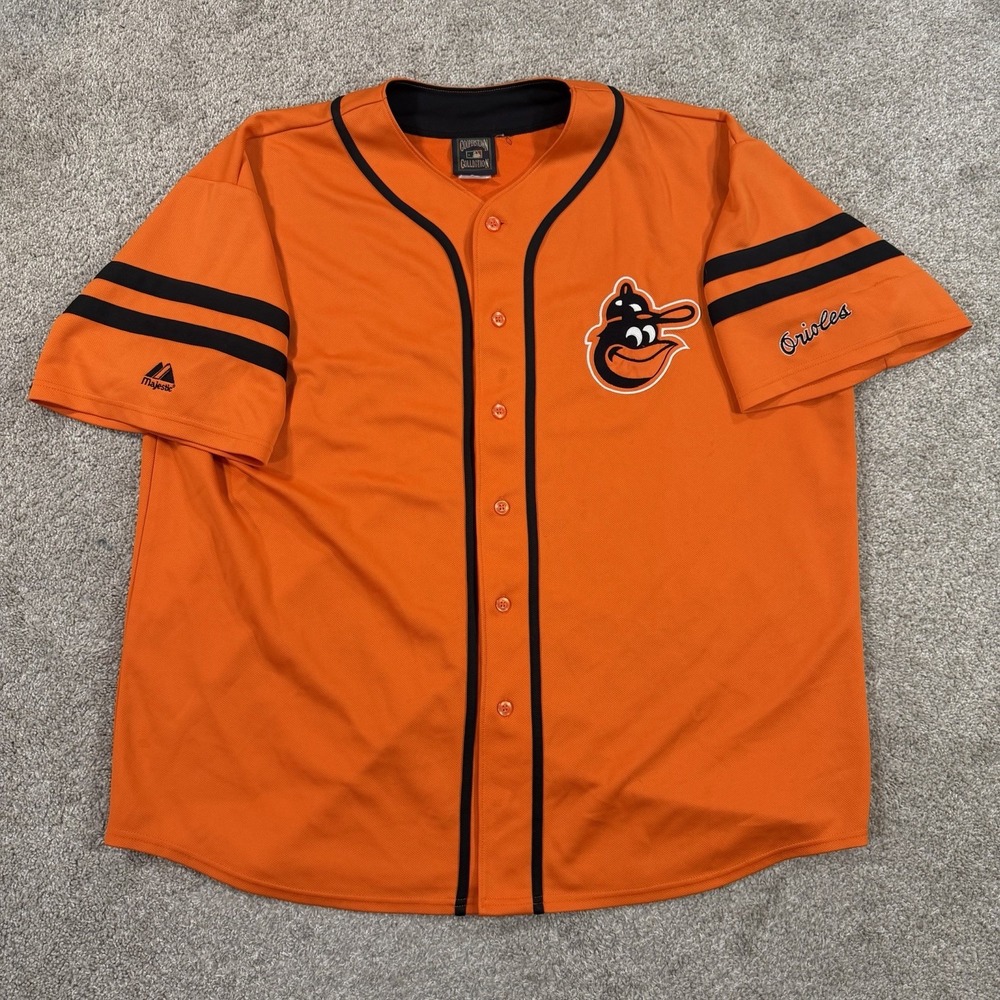 Majestic Orioles Baseball Jersey 2XL Orange‎ Button Front MLB Cooperstown